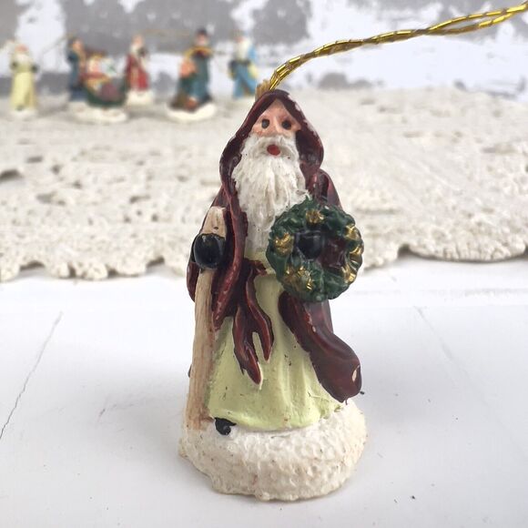 Set Of 8 Vtg Mini Ornaments‎ Victorian Christmas Hand Painted Santa Kids Sled’n - Picture 3 of 13
